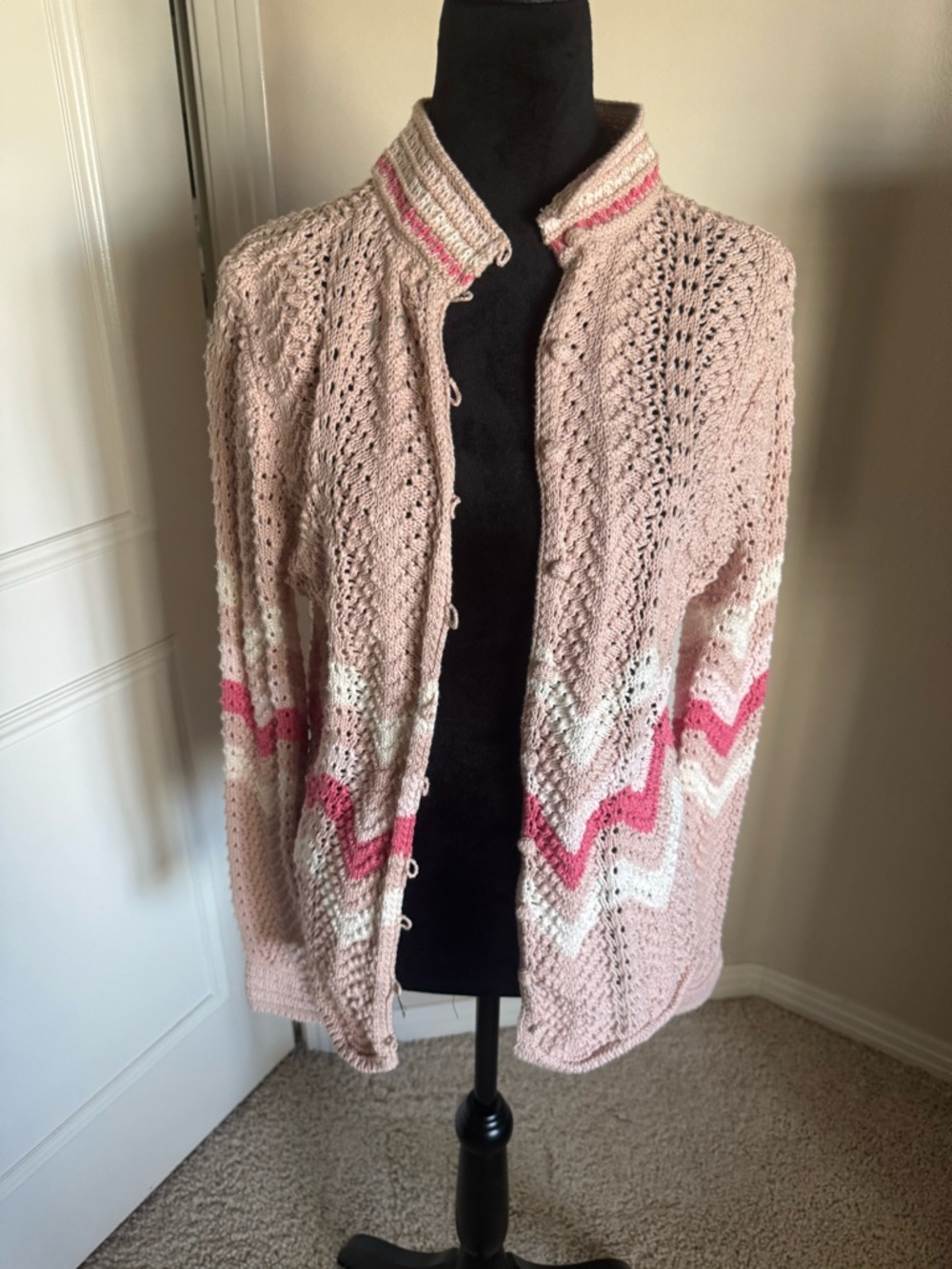 Odd Molly Soul Stripes Pink Chevron Knit Cardigan Size 3/L New